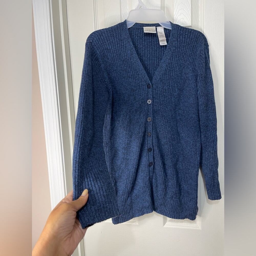 Villager Blue Ribbed Button up Cardigan Preppy Academia Sweater Medium petite